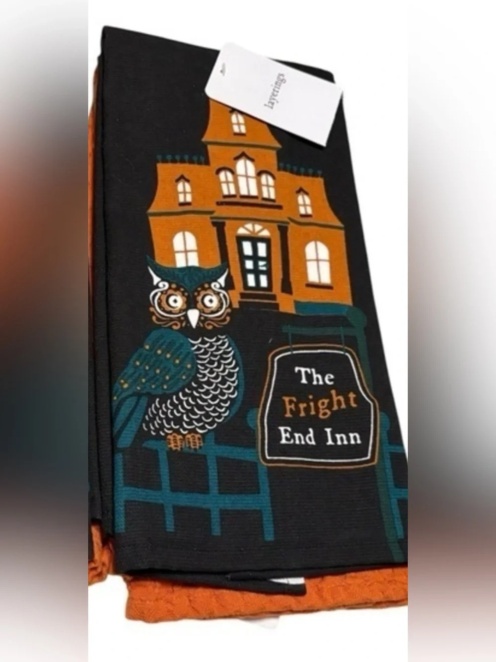 Halloween Dish Towel Bundle Spooky Hotel Owl Decor 4 Piece Set